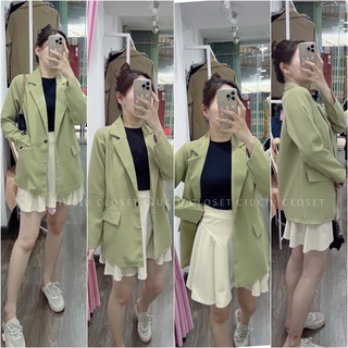 [Sẵn] Áo Khoác Vest Blazer Nữ Hàn Quốc Màu Xanh Bơ 2Lớp Đi Học Đi Làm