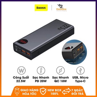 Pin sạc dự phòng Baseus dung lượng 30000mAh, sạc nhanh 22.5W công nghệ QC, PD cho iPhone, Samsung, Xiaomi, Huawei,...