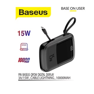 Pin dự phòng 3A/15W Baseus Qpow Digital kèm cáp Lightning dung lượng 10000mAh tích hợp LCD báo pin