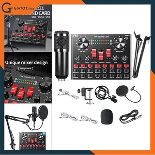 Trọn bộ sound card âm thanh V8S micro thu âm BM900 và màng lọc, kẹp thu âm