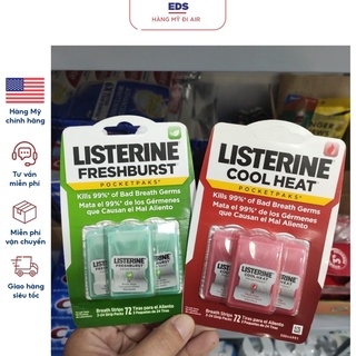 Miếng ngậm thơm miệng, diệt khuẩn Listerine Pocketpaks vỉ 3 hộp 24 miếng - EDS Hàng Mỹ