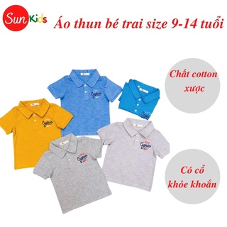 Áo thun bé trai, áo phông bé trai có cổ, size 9-14, chất cotton mềm mát - SUNKIDS