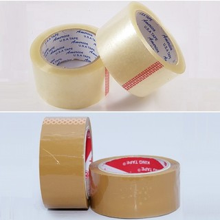 2 Cuộn Băng Keo Trong hoặc Đục 200 Yard Đóng Gói Hàng Siêu Dính - Băng Keo Trong, Đục (Vàng) Đóng Thùng