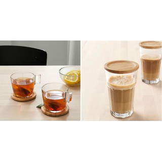 Bộ 2 đế lót cốc, ly nắp đậy cốc tre Forsegla IKEA
