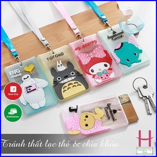 Túi đựng thẻ xe bằng silicon có dây đeo in hình cute đựng vé xe tháng, thẻ ngân hàng { H }