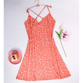 Đầm ngắn Nylon 2 dây chéo lưng VERA in hoa nhỏ - 0378