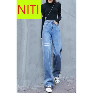 QUẦN JEAN ỐNG RỘNG NỮ LƯNG CAO LAI CUỐN MÀU XANH ĐẬM CAO CẤP NITI ĐỦ SIZE S, M, L FORM DÀI RỘNG DÁNG SIÊU XINH