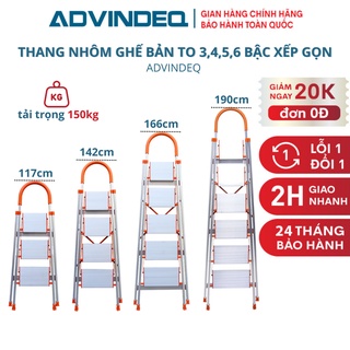 Thang nhôm ghế bản to 3,4,5,6 bậc, chống trơn trượt ADVINDEQ, Bảo hành chính hãng 24 tháng