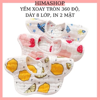 Yếm Ăn Dặm Xoay Tròn 2 Mặt Cho Bé Loại Dày 8 Lớp Không Xù Sợi Vải HIMASHOP H006