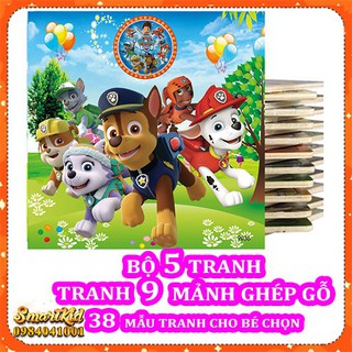 Bộ 5 Tranh Xếp Hình 9 Mảnh Khung Bảng Gỗ Cho Bé 1- 4 Tuổi