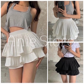 Chân Váy Xếp Ly 2 Tâng Dáng Ngắn 🦋 Váy Cạp Cao Dáng Xòe 2 Màu 🦋