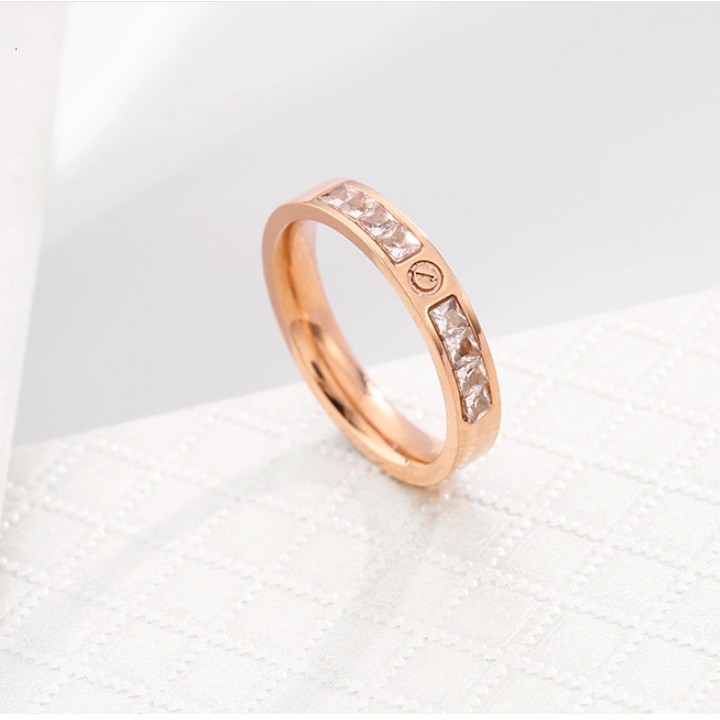 Nhẫn Nữ Đính Đá Đơn Giản Titan Không Đen Ko Ngứa An Toàn Cho Sức Khỏe TT 1879