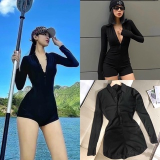 Jumpsuit ngắn tay dài màu đen huyền bí quyến rũ gợi cảm sexy năng động cá tính, jump gân dạo phố đi chơi/biển du lịch