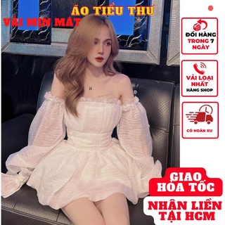 áo nữ tiểu thư bẹt trễ vai tay dài vải voan tôn dáng hàn quốc mẫu mới thời trang nữ - mã A148