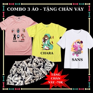 Tặng chân váy bé gái trị giá 70k- Combo Áo Chara, Sans, Hero Team, Baby Shark tay ngắn cho trẻ em