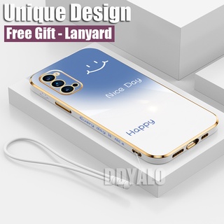 Ốp Điện Thoại Viền Vuông Mạ Vàng Hình Mặt Cười Sang Trọng Cho OPPO A5S A11K F11 F9 Reno 6 Pro 5G 5 2 2f 2Z