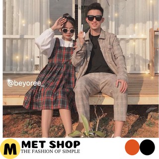 Sét yếm váy caro bản lớn Basic dáng xòe thời trang Ulzzang. Yếm babydoll KÈM AO trắng Vintage.Yếm