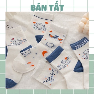 Tất vớ nữ cổ cao - tất vớ cotton mỏng thoáng hoạ tiết cô gái xanh dương phong cách Hàn Quốc dễ thương