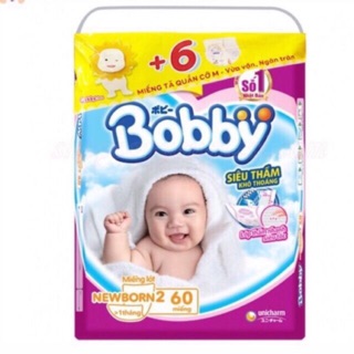 (Tặng 6 tã quần size M)Miếng lót sơ sinh Bobby Nb2 60