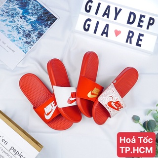 Dép nike nữ quai ngang màu đỏ trắng
