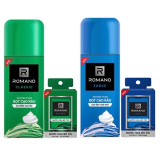 Bọt cạo râu Romano 175ml+ Nước hoa bỏ túi Romano 18ml
