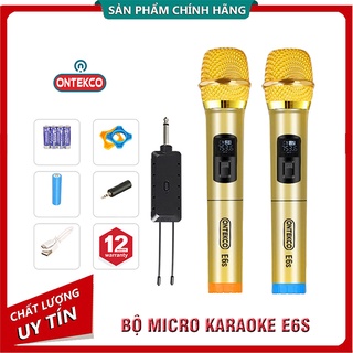 Micro không dây karaoke Ontekco E6s gold bản cao cấp Chuyên Dành Cho Mọi Loa Kéo, Âm Ly, Tần Số 50, Hát Nhẹ Êm Đa Năng