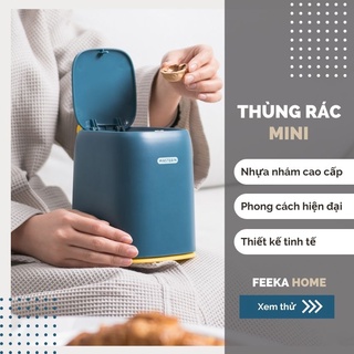 Thùng rác mini để bàn hoặc ô tô FEEKA cute có quai xách, sọt rác mini nhựa dễ thương để phòng ngủ