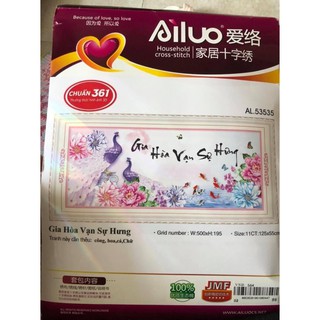 Tranh thêu chữ thập chim công Gia Hoà Vạn Sự Hưng 3D AIluo AL53535 (chưa thêu)