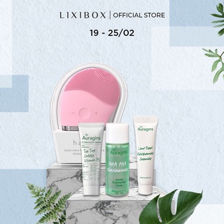 [Mã COSLXBT2 giảm 10% đơn 600K] Combo Máy rửa mặt Halio Original Hồng nhạt và set dưỡng da 3 Auragins minisize