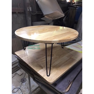 Bàn Tròn Gỗ Nguyên Tấm - Gỗ Cao Su Non Dầy 20mm kèm 3 chân cao 42cm - chân thép phi 10