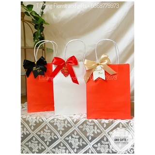 Túi giấy Kraft trắng nơ chữ thank you đựng mỹ phẩm , son , quà tặng