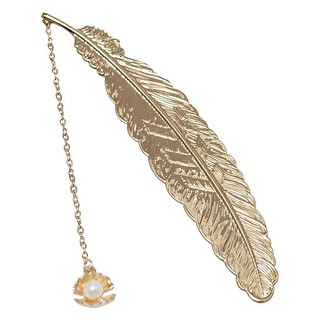Bookmark Kim Loại Đánh Dấu Sách Hình Lông Vũ Dây Treo - Ngọc Trai 2 Vỏ 2
