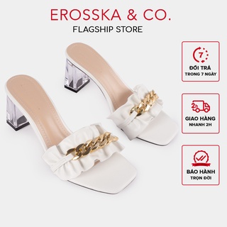 Dép quai xích Erosska mũi vuông quai xoắn cao 7cm màu trắng - EM069