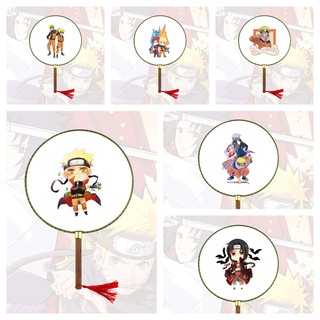 Quạt tròn cổ trang in hình NARUTO cán gỗ quà tặng độc đáo xinh xắn chibi anime