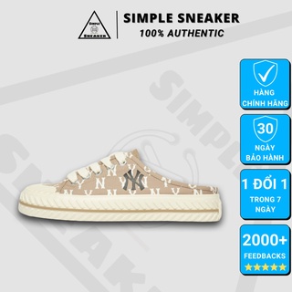 Giày MLB Mule Monogram Beige 2022Hàng Chính Hãng Giày MLB Playball Mule Đạp Gót Hàn Quốc Chuẩn Auth - Simple Sneaker