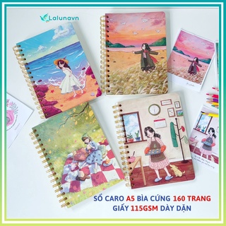 Sổ tay lò xo cô gái A5 160 trang 115GSM dày dặn viết calligraphy lưu bút, nhật ký,ghi chép học tập dễ thương-B97