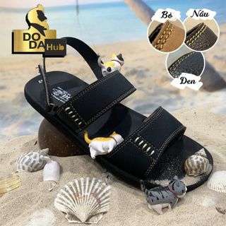 Dép sandal nam nữ FREESHIP MQH02 dép quai ngang bằng vải màu đen may viền