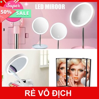 [XÃ KHO] GƯƠNG TRANG ĐIỂM 3 CÁNH XẾP GỌN - ĐÈN LED XẾP GỌN - GƯƠNG TRÒN LED 3 MÀU NÚT CẢM ỨNG [HCM]