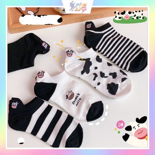 [Mã SKAMCLU8 giảm 10% cho đơn từ 100K] Vớ/Tất cổ thấp họa tiết bò sữa xinh xắn ulzzang