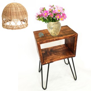 Bàn gỗ thông kê đầu giường decor bàn trà D30xR20xC50cm, 4 chân sắt (gỗ thô hoặc chọn 5 màu sơn vintage cổ điển)