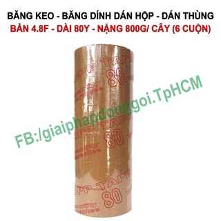 Băng keo đục dán hộp 80Y, Nặng 0.8kg/ cây, Dày 50 Mic, Bản 4F8, Băng keo dán thùng, băng keo giá rẽ, GreenBlueBox