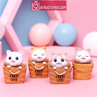 Tượng mèo con lắc lư Crazy Cat, mô hình Mèo trang trí để bàn, để ô tô