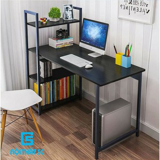 Bàn làm việc liền giá sách chân thép sơn tĩnh điện mặt gỗ MDF phủ Melamine