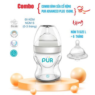 [Mã BMBAU50 giảm 7% tối đa 50K đơn 99K] Combo Bình sữa cổ rộng Pur Advanced Plus 150ml + núm L