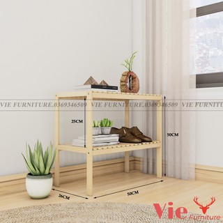 Kệ Để Giày FREESHIP Tủ Đầu Giường Gỗ Thông Tự Nhiên - Giá Giày Dép 2 Tầng Dài 50cm Phong Cách Hàn Quốc