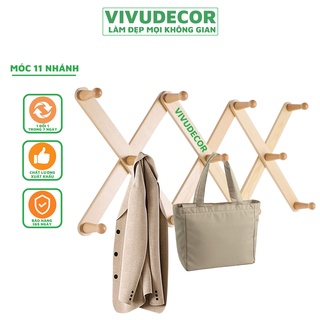 Móc treo tường Vivudecor 11 nhánh, Móc treo quần áo biến hình phù hợp với mọi không gian, tặng kèm miếng dán nhựa