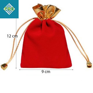 Túi Nhung Màu Đỏ Có Dây Rút Để Đựng Vòng, Trang Sức, Bi Lăn Tay