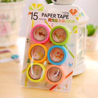 Lốc 6 Cuộn Băng Dính Washi Tape Nhiều Mầu Trang Trí Dài 5M-  Molangshop