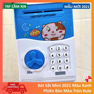 Két Sắt Mini Đồ Chơi Trong Phòng Mẫu Mới Mini Màu Xanh Hình Mèo Chống Cháy 2021