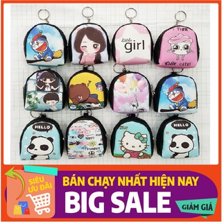 Ví mini đựng tiền lẻ móc khóa có dây kéo in hình hoạt hình cute size 9cm V3242